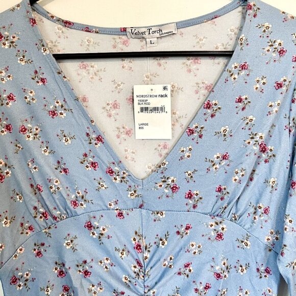 NWT Velvet Torch Blue Floral Long Sleeve Bodycon Maxi Dress - Size: Large - Picture 4 of 9